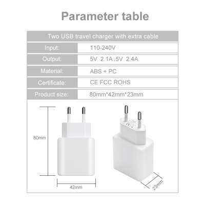 Wall Charger for mobile phone, Portable & 5V 2.1A fast charger